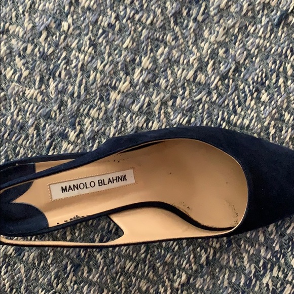 Manila Blahnik Blue Suede Sling Back Stack Heel - Picture 6 of 9